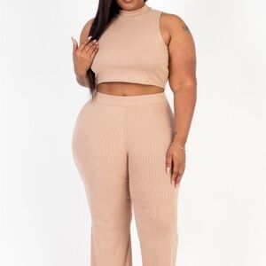 Ribbed Mock Neck Crop Tank Top& Bootcut Pants Set
